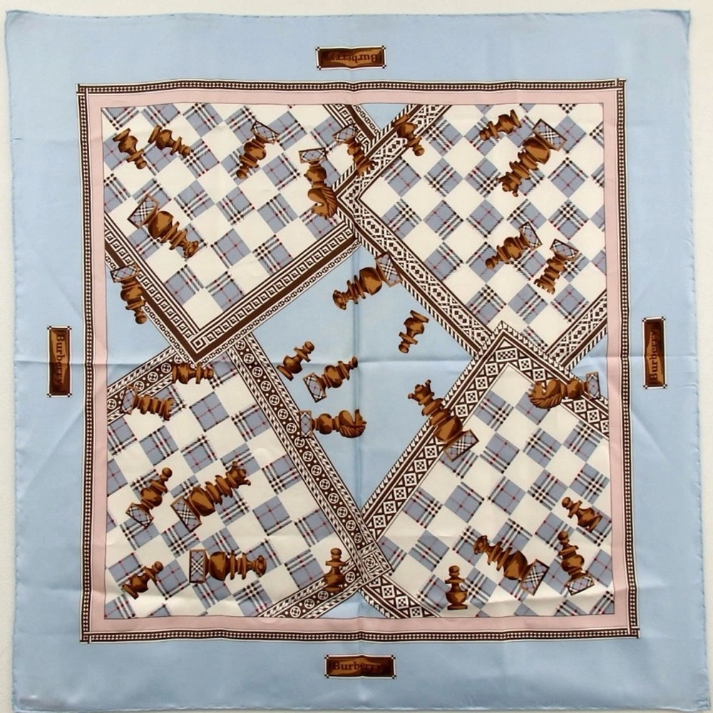 BURBERRYS Chess Motif Pattern Silk Scarf ♟️😍🔥 - Picture 3 of 16